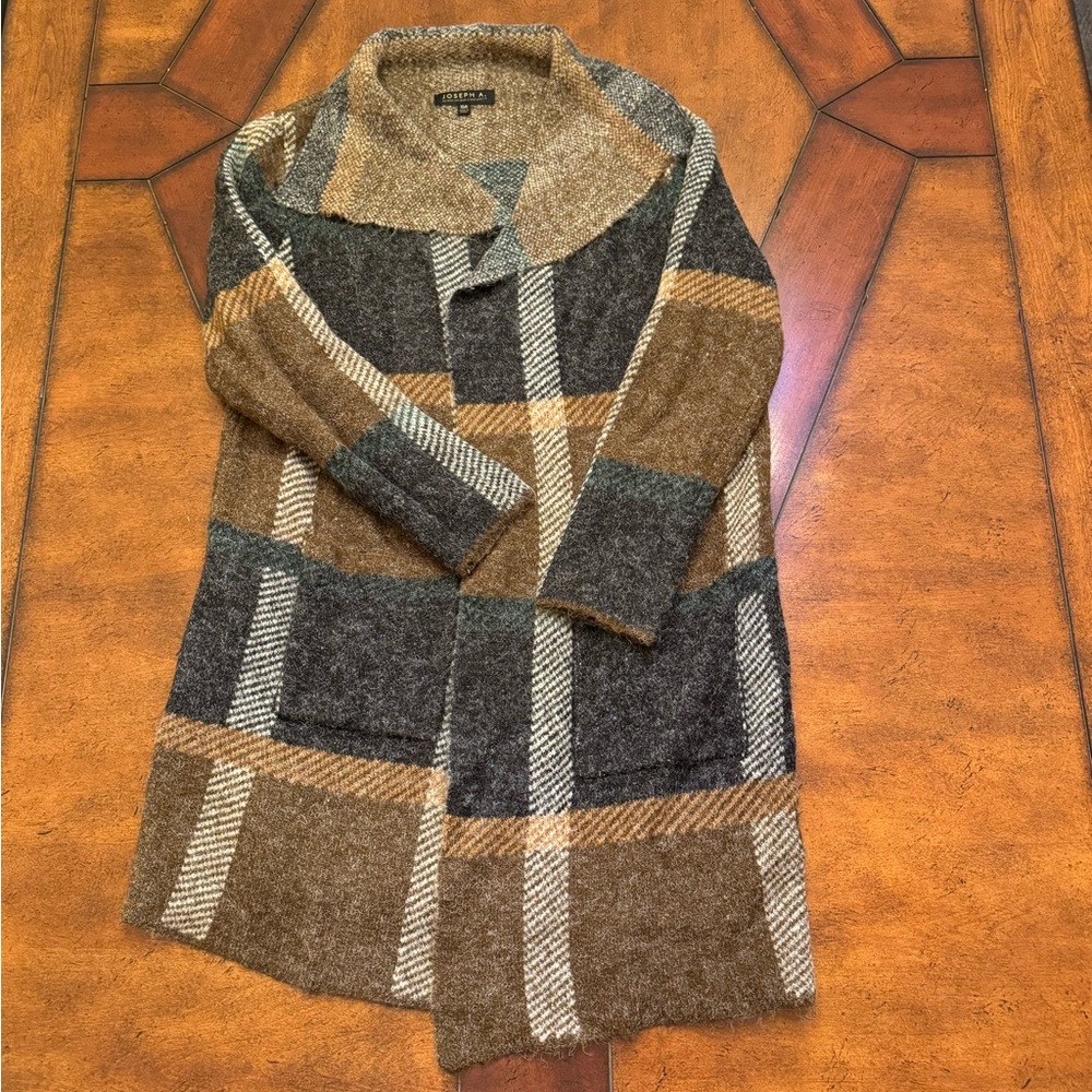 Joseph A Plaid Cardigan Size XS/S Brown/Grey